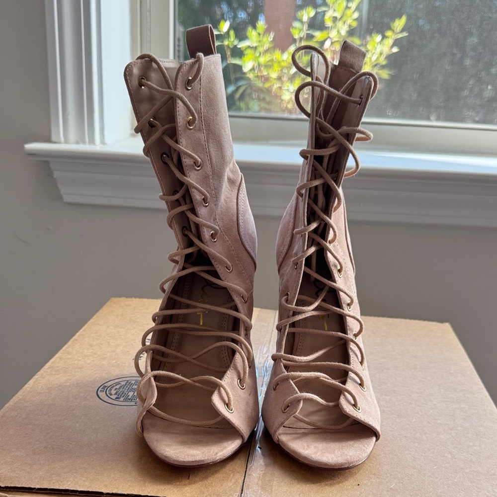 Lulu's Chic Lace-Up Tan Boots - Picture 2 of 4